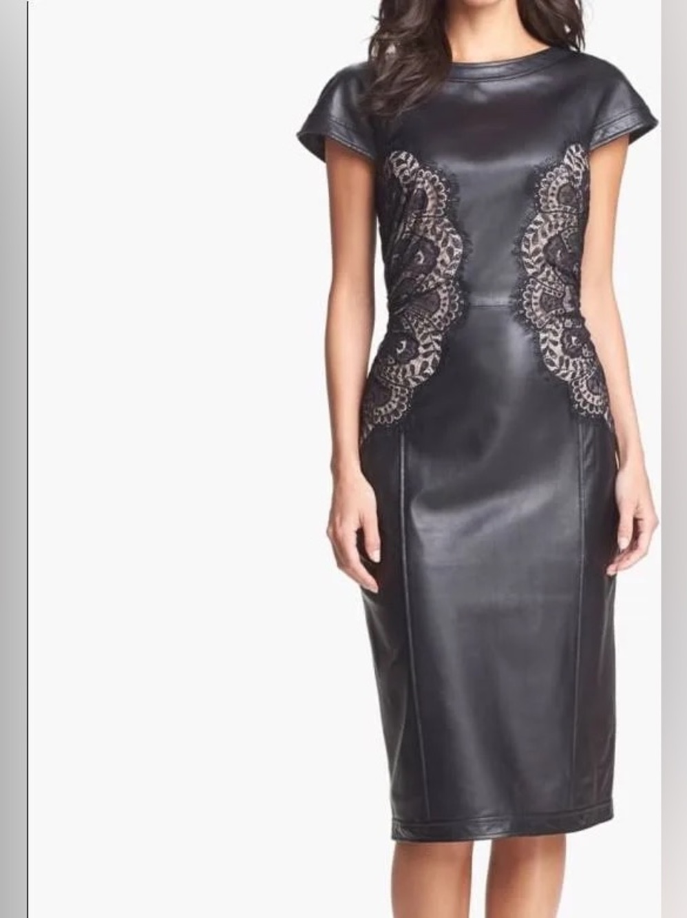 Tadashi Shoji Leather & Lace Dress